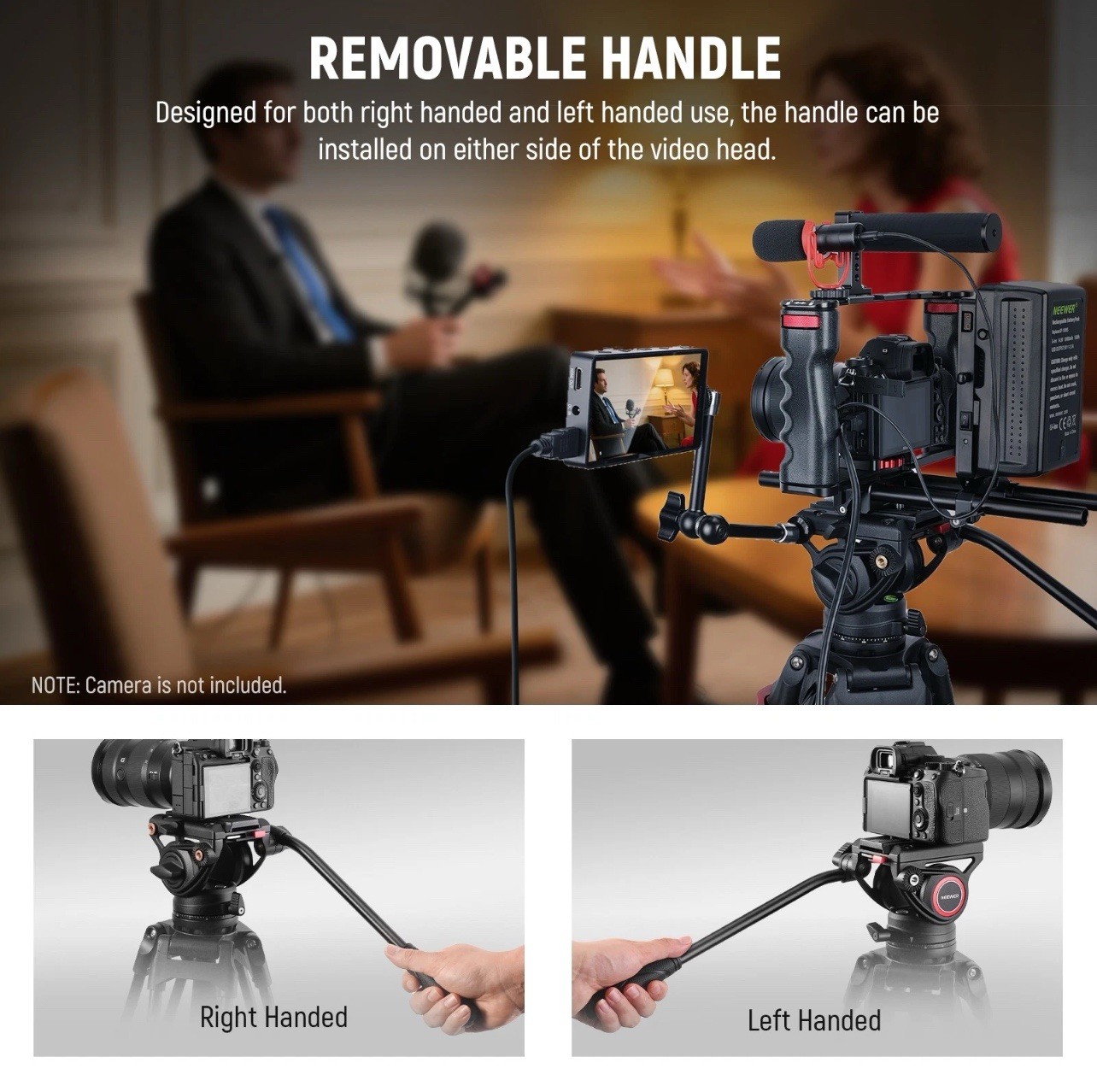 NEEWER TP74D 74" Video Tripod w/Fluid Head, QR Plate, 17.6lb Load