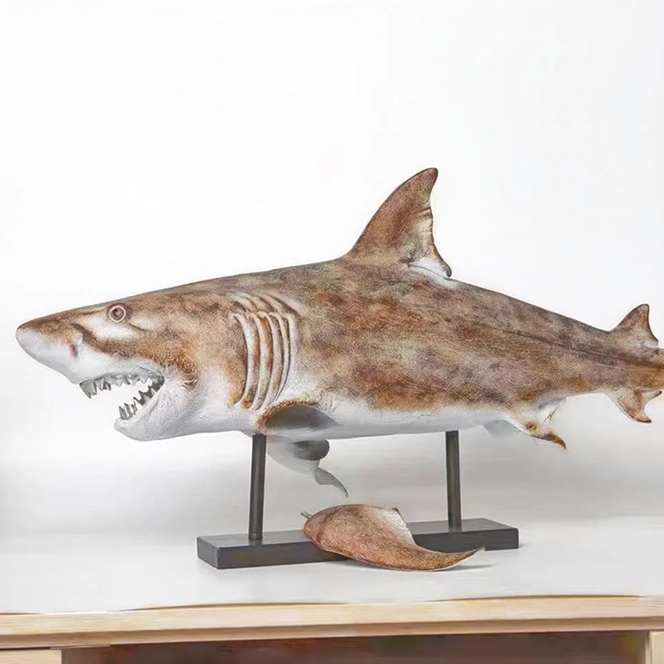 Escultura de tiburón gigante de 25 pulgadas, estatuillas de animales marinos del océano, decoración moderna para... Foto 3 de 4