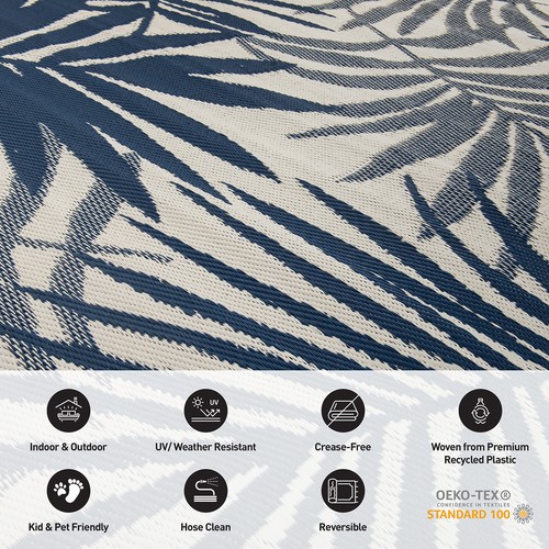 Rugshop Navy Indoor Outdoor Rug Modern Floral Reversible Plastic Porch Rugs 3x5 - Picture 6 of 11