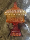 Jeanette Glass Co Amber Wedding Jar Cover Candy Dish Pedestal 1960