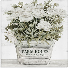Rustic White Rose Blossoms Farmhouse Planter Canvas Art by Cindy Jacobs 30x30