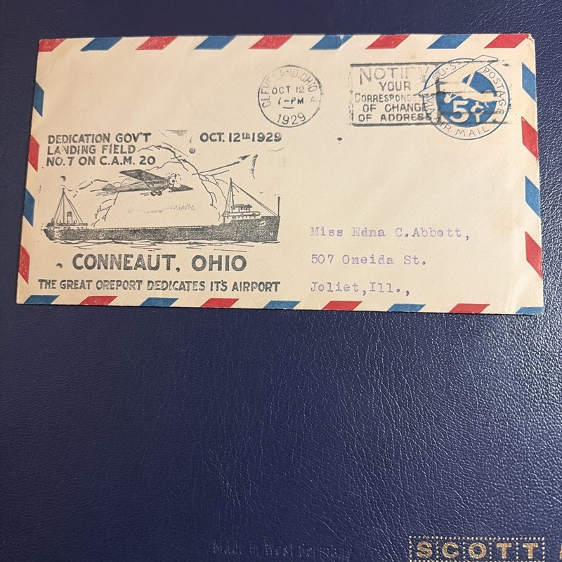 Flight Cover 1929 Conneaut Ohio Airport Dedication 