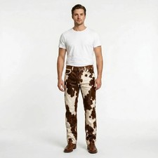 Men's Genuine Hair-On Cowhide Leather Cowboy Pants Western Ranch Rodeo Trousers