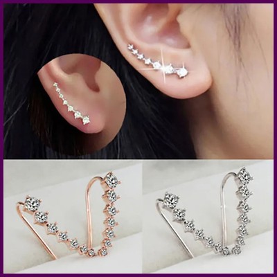 Long Dipper Ear Hook Clip on Earrings for Women Four-Prong Setting Zircon