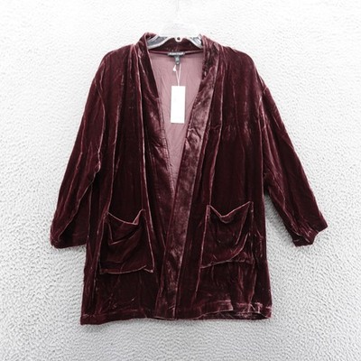 Eileen Fisher Velvet Kimono Open Jacket Small Red Womens Silk