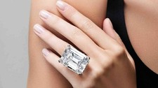 Lab-Created 32.20 Ct Emerald Cut Diamond Engagement Ring 925 Sterling Silver