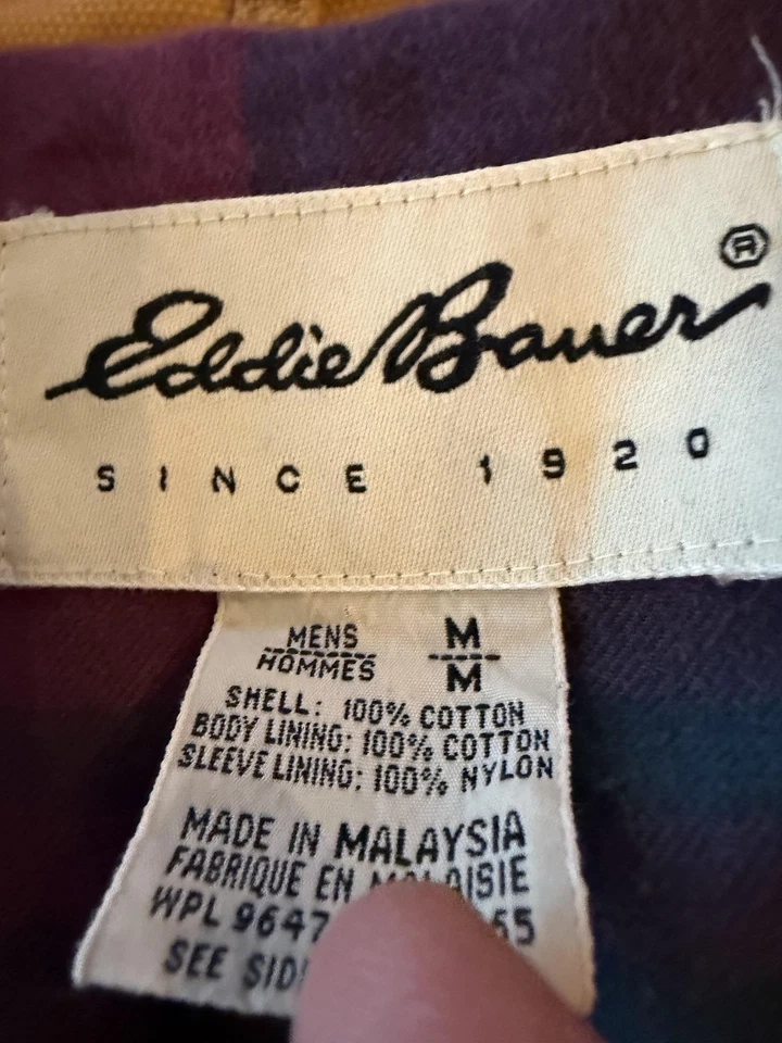 VTG Eddie Bauer Jacket Mens Medium Tan Canvas Barn Coat Corduroy Collar Plaid - Image 4 of 4