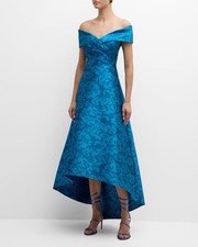 Rickie Freeman For Teri Jon New High Low Off Shoulder Jacquard Gown Size 8