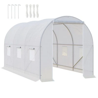 Outsunny Serra da Giardino Tunnel Per Piante in PE con Tubi in Metallo Bianco
