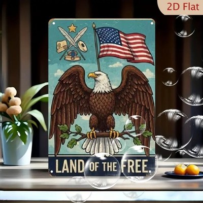  Land of the Free Eagle Flag Patriotic Tin Metal Signs Home Décor 8x12