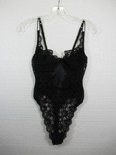Vintage 90s Victoria's Secret Lace Teddy Bodysuit Romper Women 34C Black