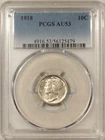 1918 MERCURY DIME - PCGS AU-53 FLASHY, NICE LOOK