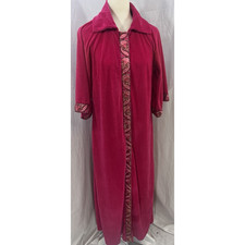 Vintage 60s Loungees Velour Robe Housecoat Hot Pink Paisley Ribbon Size Petite
