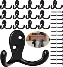 14 Pack Coat Hooks, Heavy Duty Double Prong Coat Hooks Wall Mounted with 28 Scre