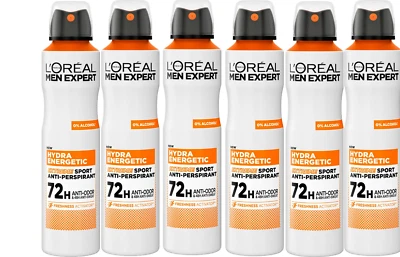 L'OREAL MEN EXPERT HYDRA ENERGETIC ANTI-PERSPIRANT BIG 250ml CANS 3 OR 6 PACK