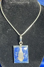 Beautiful Sterling Silver Lapis Lazuli Pendant Necklace 16" W/ .925 Silver Chain