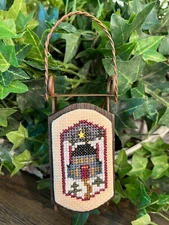 Foxwood Crossing BLUE SALTBOX HOUSE Completed Cross Stitch Christmas Ornament
