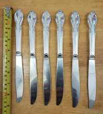 6 MID CENTURY VINTAGE 1954 PRECIOUS MIRROR SILVERPLATE MODERN HOLLOW KNIVES 