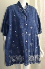 Club Z Denim Jean Twill Sz 22 24 2x 3x Vtg 80s 90s Funky Acid Wash Jacket Blouse
