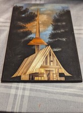 Holzbild handbemalt Kirche im Wald religi&ouml;se Volkskunst