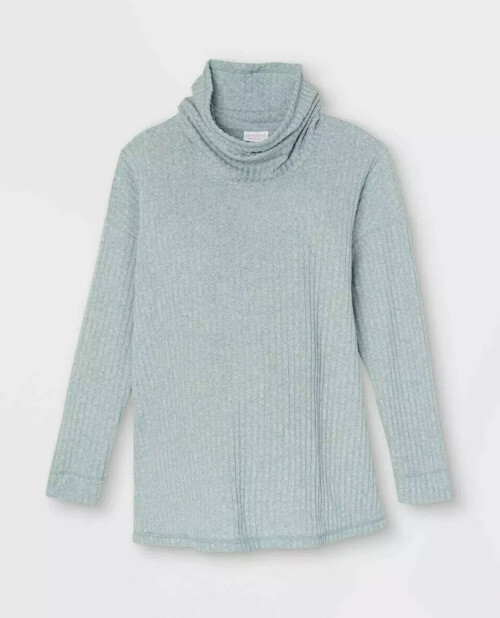 Ingrid & Isabel Maternity Sweater Women's XS Mint Green Cowl Neck Cozy Rib New