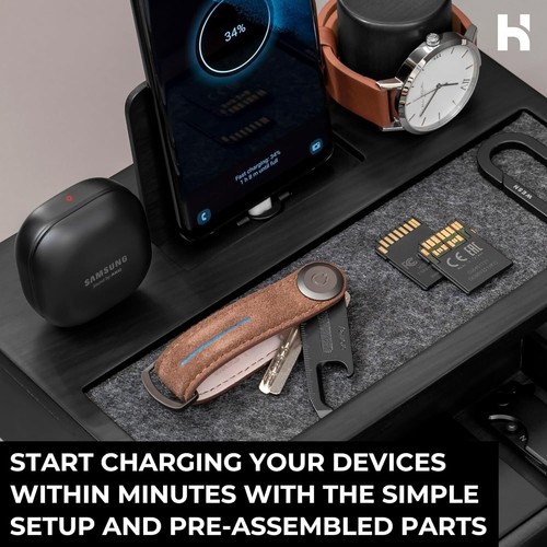 Stylish Nightstand Phone Dock with Storage Drawer and Watch Pillar – Easy Setup - Photo 8 sur 11