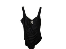 One Piece Swimsuit Sz 16 Black Ruched Sides Silver Accent Padded Bra BN Classic