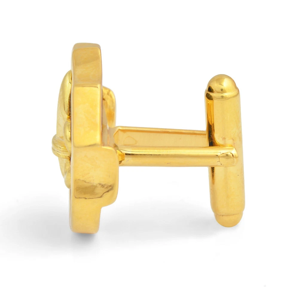 Black Onyx Fleur De Lis Men's Cufflinks in Gold Plated Silver Gifts for Dad - Image 2 of 3