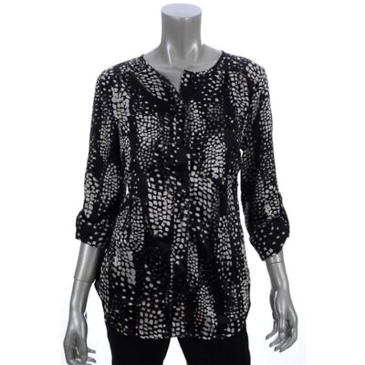 Elementz  Blouse Womens Small Spotted Sparkle Silky Top Black White S