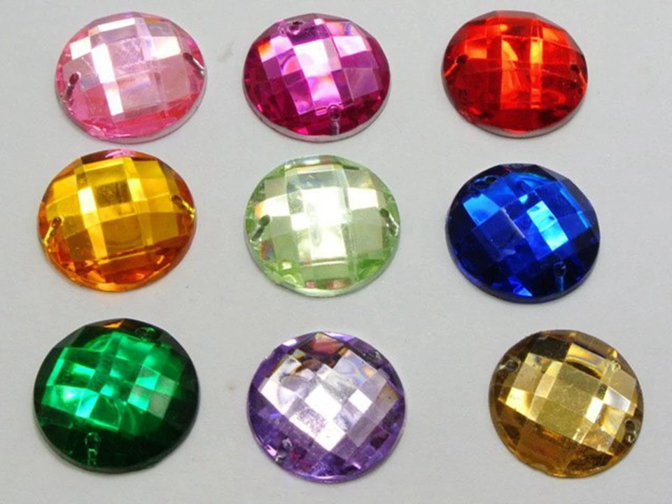 100 Pcs Flatback Acrylic Faceted Round Sewing Rhinestone Beads 16mm Cabochons - Image 2 of 4