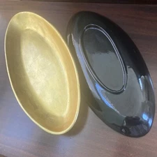 Pair Of Gold Leaf & Black Lacquer Long Oval Bowls, Japan