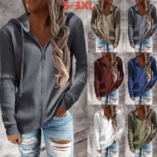 Womens Autumn Thin Outwear Hoodie Ladies Zipper Up Hooded Jacket Coat Plus Size