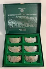 Vintage Kirk Stieff Historic Newport Pewter Decanter Labels  6 Original Box