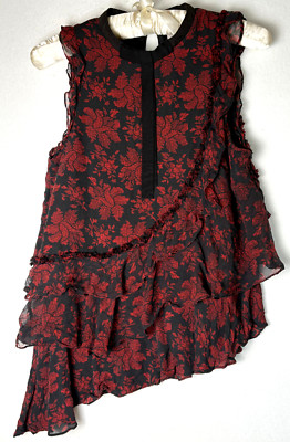 5 a 7 Cinq a Sept Silk Top Size P Sleeveless Black Red Floral Fairy WhimsiGoth