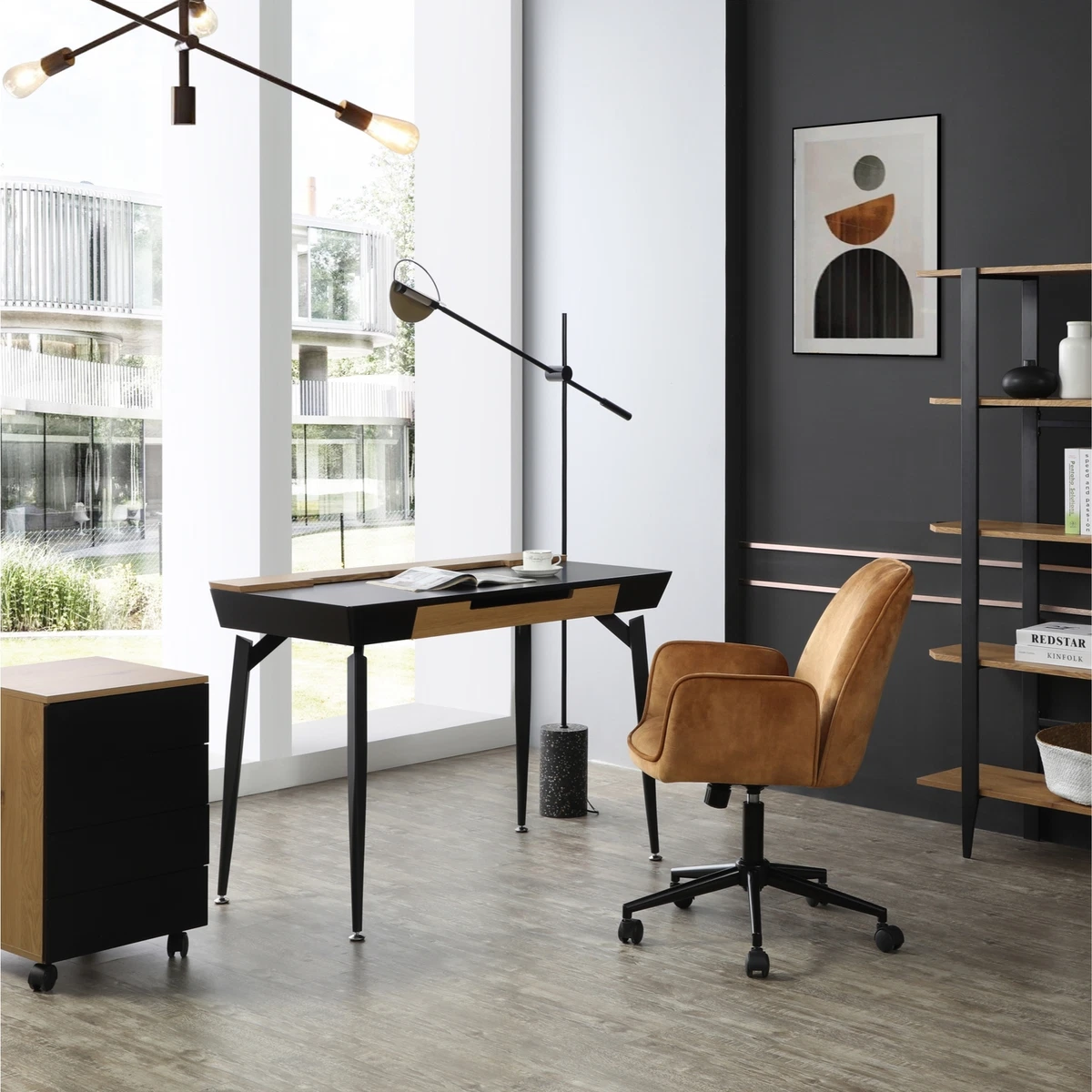 Modern Sleek Design Desk with 3 Drawers and Top Storage For Office Bedroom