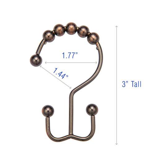 12 Pack Metal Shower Curtain HOOKS RINGS Double Glide Roller Set Bronze - Picture 3 of 4