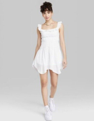 Wild Fable Womens Juniors Size M Ruffle Tiered Skater Dress White