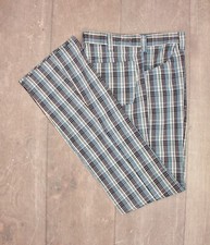 Men's VTG 1960s Blue Plaid Boot Cut Pants Sz 31x35.5 60s Flared Trousers