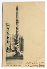 Pioneer Square Tlingit Totem Pole Defunct Hotel Seattle B&W Postcard WA c1907