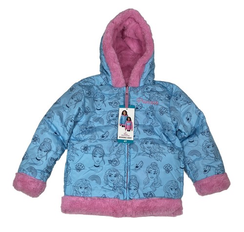 Disney Princess Reversible Hooded Jacket, Coat, Blue & Pink, Girls Size 4T, NEW - Picture 6 of 8