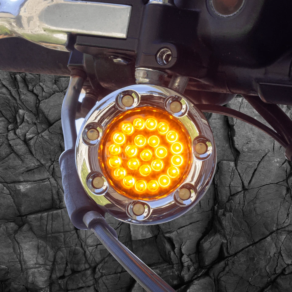 Eagle Lights 2" Harley LED sinais de seta dianteiros DRL acabamento cromado anel resistor de carga - Imagem 3 de 4