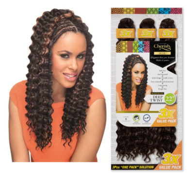 Cherish Synthetisch Häkeln Zopf Haarverlängerung Handarbeit 3 x Deep Twist 22 Zoll 