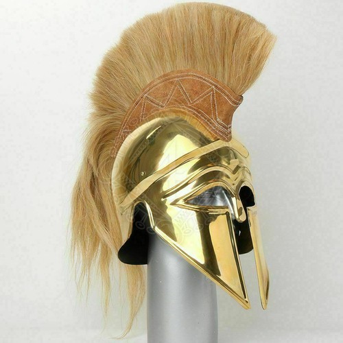 Médiévale Revêtu Grec Corinthien Casque Avec Marron Plume 18GA Métal Casque - Photo 1 sur 4