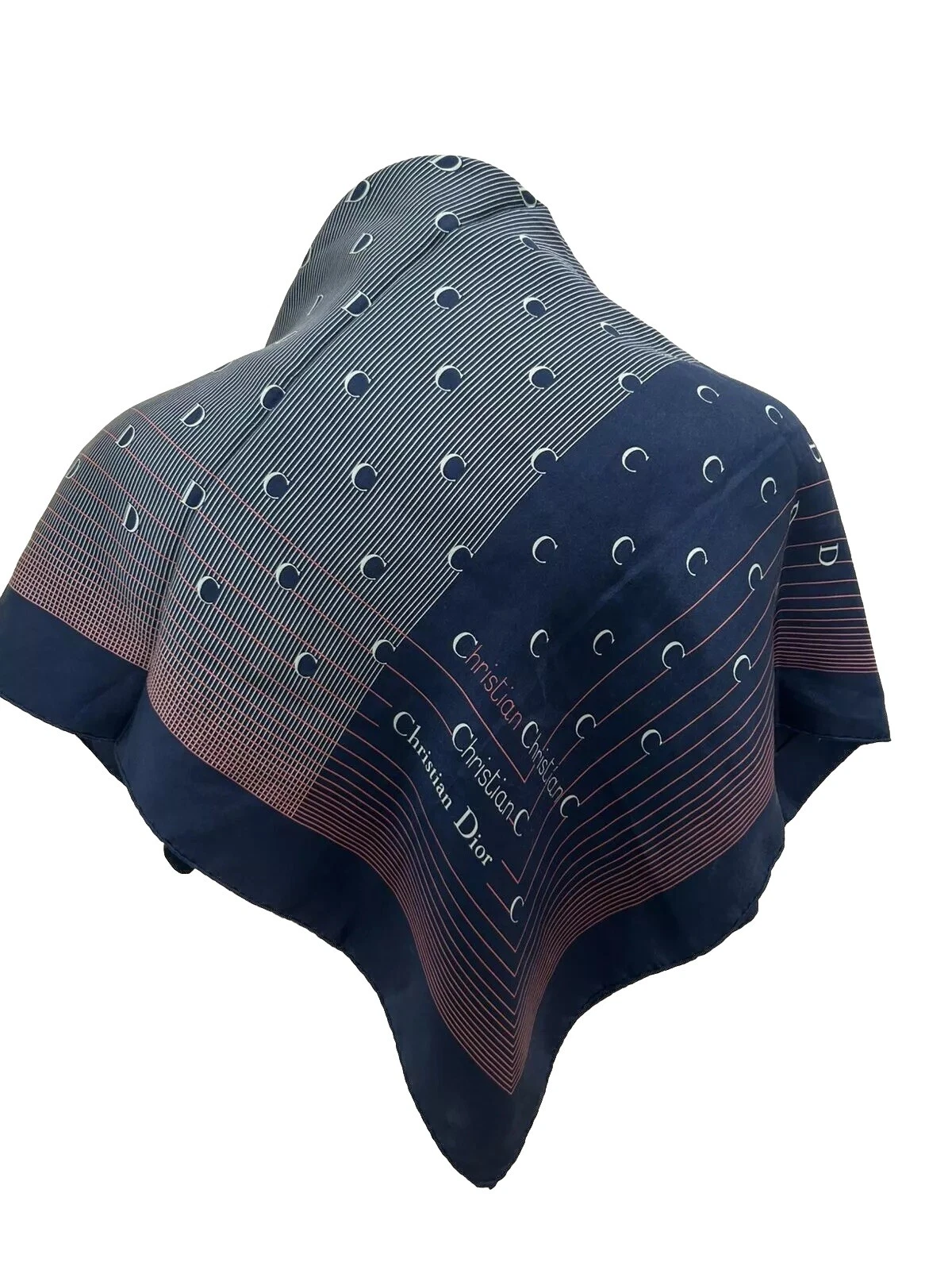 LS8# Foulard Christian Dior monogramme en soie bleu 29/30 pouces