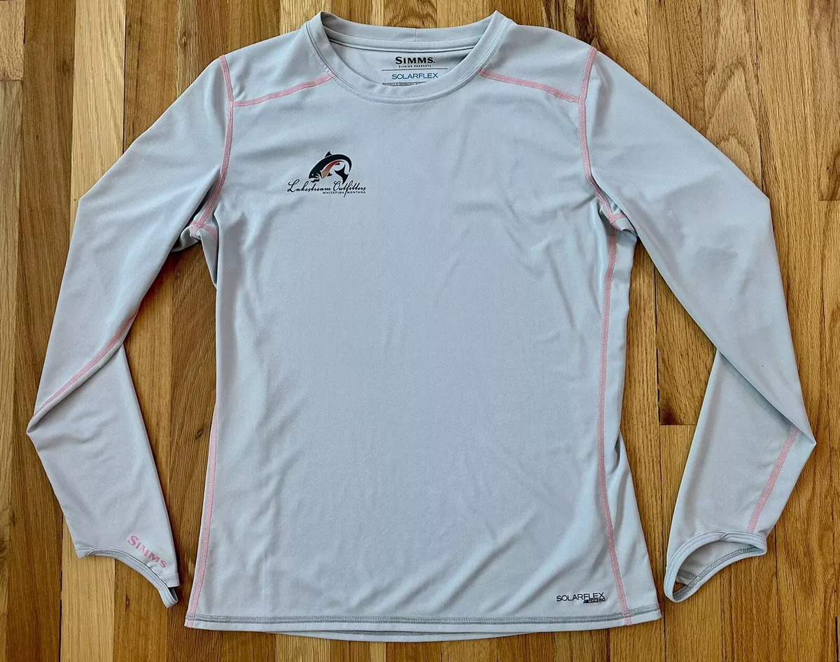 SIMMS Fishing SolarFlex Women’s M Long Sleeve UPF 50 Shirt Branded Logo  Gray VGC