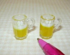 Miniature FARROW Filled Beer Mugs (2), 5/8" Tall x 5/8" Wide: DOLLHOUSE 1:12