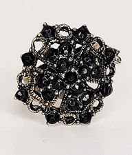 Vintage Ring Adjustable Size Band Boho Retro Square Regent Design Black