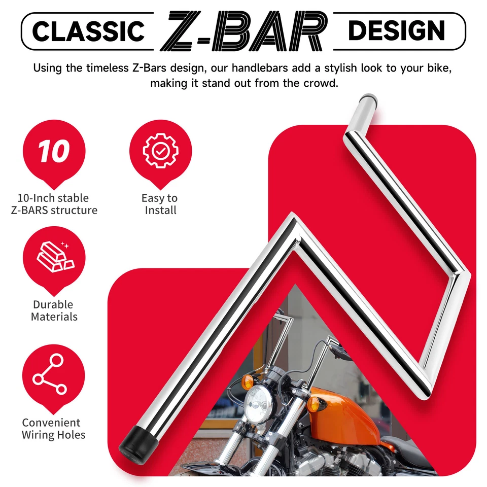 10" Rise 1" Ape Drag Hanger Z-Bar Handlebar For Harley Chopper Bobber Sportster - Image 3 of 4