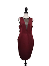 FOREVER21 PLUS SIZE XL BURGUNDY MESH V- NECK BODYCORN SHEAHT DRESS SLEEVELESS