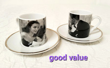 Wittard Hand Decorated 2  x Expesso  Cups with Saucers Him & Her Set Monochrome